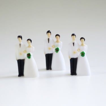 Miniature Bride and Groom Cupcake Toppers 1.25 inches, Set of 3 Plastic Toppers 