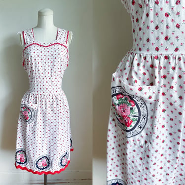 Vintage 1940s Floral Pinafore Dress / M 