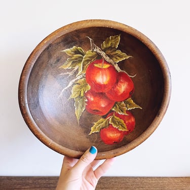 Vintage Painted Wooden Apple Bowl 