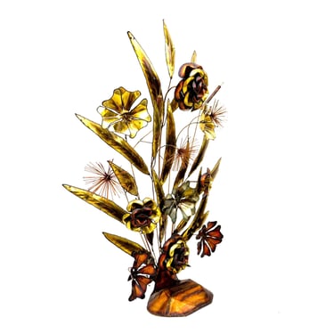 XXL Mid-Century Brutalist Brass & Copper Torch Cut Flower and Leaves Arrangement || Vintage 40