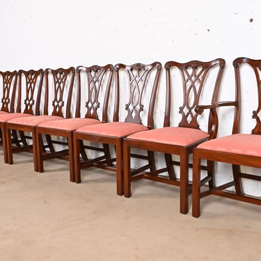 Henkel Harris Georgian Carved Mahogany Dining Chairs, Set of Eight