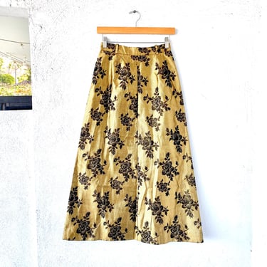 Vintage 60s Gold Lurex Brocade Long Maxi High Waisted Skirt 