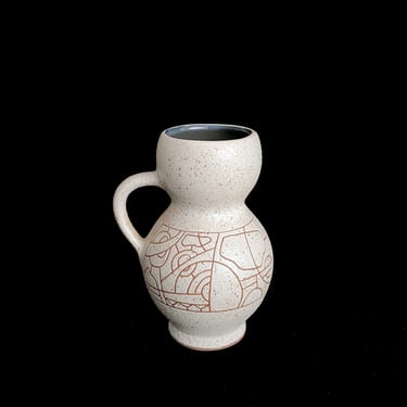 Vintage Mid Century Modern 1960s 1970s Modernist Israeli Pottery Vase w/ Sgraffito Design LAPID Israel 
