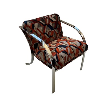 Attributed Paul Tuttle mid century modern cantilever chrome chair 1970s velvet 