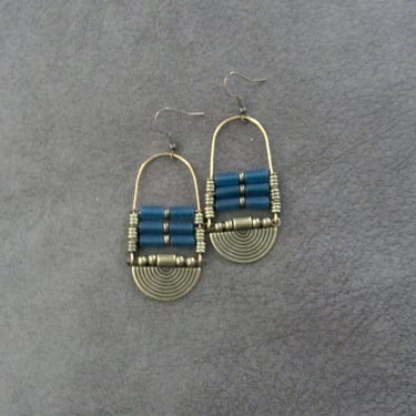 Blue frosted glass ethnic earrings 