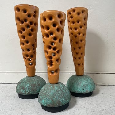 3 - Piece Brutalist carved wood sculpture by Paul Maull - Vintage 1970s 