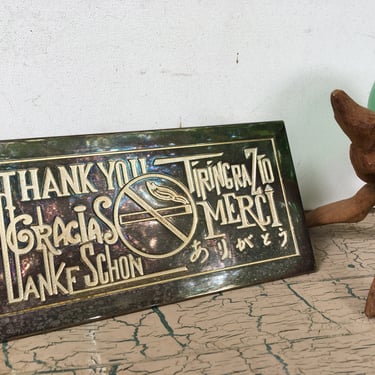 Vintage Sign, Thank You For Not Smoking In Various Languages, Desk Sign By Sheffield Made In Italy, Silver Plated, No Smoking, Tobacianna 
