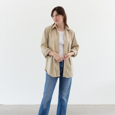 Vintage Lightweight Khaki Long Sleeve Button up Work Shirt | Tan Beige Simple Studio Shirt | Cotton Poplin Painter Smock | M | K005 
