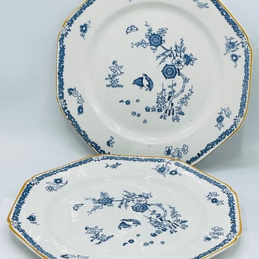 Pair (2) Vintage Woods Ware Old Bow KakiYemon Blue and White 10 Inch Dinner Plates- Chip Free 