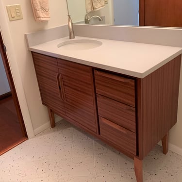36" Off-set Mid Century Style Bathroom Vanity Cabinet in Mahogany ~ FREE SHIPPING! 