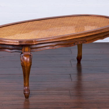 Country French Louis XV Style Oak Coffee Table W/ Cane Top 