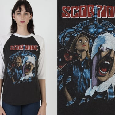 Vintage 1984 Scorpions Band Tee, 2 Sided 50 50 Baseball Tour T Shirt Size Large 