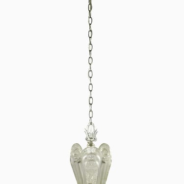 Art Deco Frosted Glass Brushed Nickel Chain Pendant Light