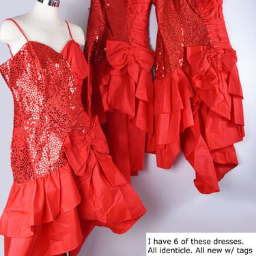 80's Red Prom Party Gown NEW TAGS Dresses, Dress, High Low Skirt, Sequins & Taffeta, Vintage 1980's New Old Stock - SIX Dresses 