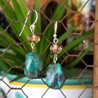 Sterling & Green Turquoise Dangle Earrings~Sterling Silver Ear Wire 