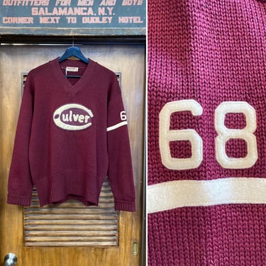 Vintage 1950’s “Culver Academy” Football Athletic Sports Wool Sweater, V-Neck, Size L, 50’s Vintage Clothing 