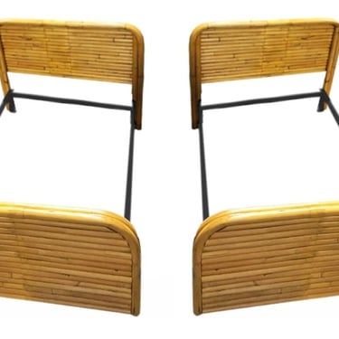 Pair of Mid-Century Restored 1948 Stacked Rattan Twin - Bed Frames Only 