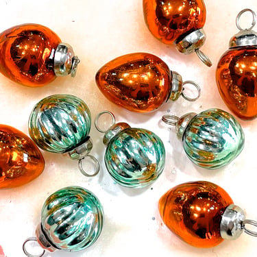 VINTAGE: 5pc Small Thick Mercury Glass Ornaments - Mid Weight Kugel Style Christmas Ornaments - Unique Find  