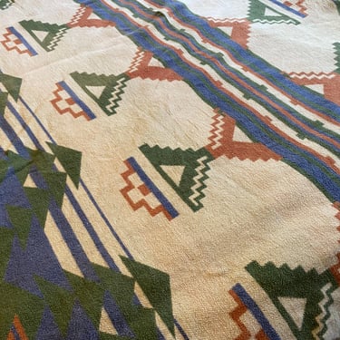 Vintage Cotton Flannel Southwestern Style Blanket, Sofa Throw, Reversible, Geometric Design, Native American Designs, 67