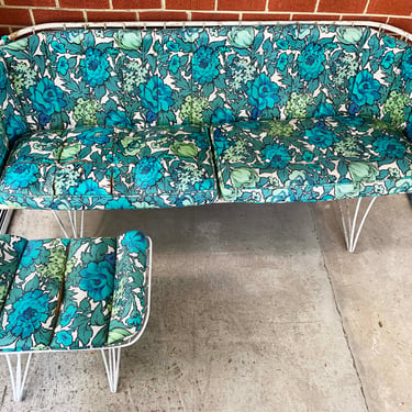 DMV Local Pickup Only! Vintage Homecrest Wire Couch Ottoman Patio Furniture Chair Floral Mid Century Modern Atomic Footstool Salterini 1960s 
