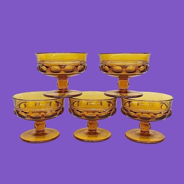 Vintage Champagne Glasses Retro 1960s Mid Century Modern + Colony + Golden Honey + Glass + Set of 5 + Sorbet Cups + Barware + MCM Drinking 