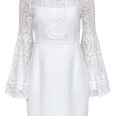 Nanette Lepore - White Lace Paneled Bell Sleeve "Dancer" Sheath Dress Sz 8