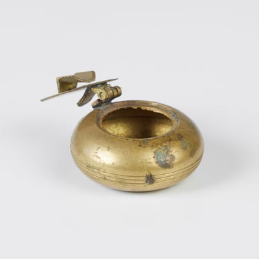 Petite Patinated Brass Ashtray with Flip-Top Lid 