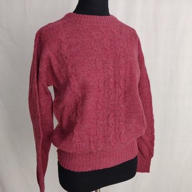 Vintage 60s 70s Purple Cable-Knit Sweater // Pink Long Sleeve Colony Corners 