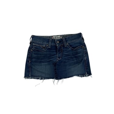 y2k Ariat Denim Micro Mini Skirt / Stretch Denim / Contrast Stitching / Embellished / Western / Cowgirl / Frayed / 28 / Small / Simple Life 