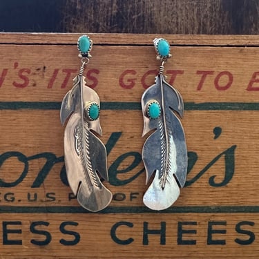 BIRDS OF A FEATHER Silver and Turquoise Navajo Statement Earrings | Handcrafted Native American Jewelry |  Southwestern 