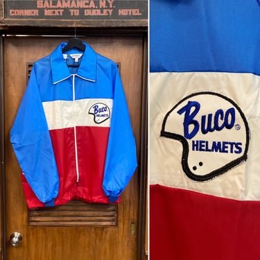 Vintage 1960’s -Deadstock- “Buco” Nylon Mod Motorcycle MC Racing Windbreaker Jacket, Size XXL, 60’s Vintage Clothing 