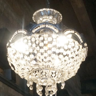 Silver and Crystal Threaded Bowl Shaped Chandelier