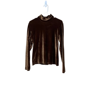 Vintage 90's Newport News Brown Mock Turtleneck Velvet Shirt Blouse, Size M 