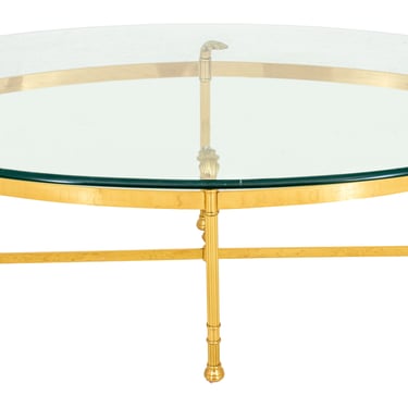Modern Oval Brass and Glass Low Table