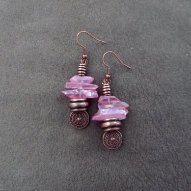 Raw quartz purple crystal earrings copper 