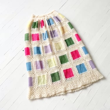 1970s Wool Granny Square Crochet Maxi Skirt 