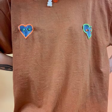 Heart patch pierced tee, upcycled boob tee, grommet pierced tee, contrast stitch hand dyed tee 