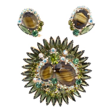 Juliana Green Givre Glass Brooch and Earrings Set