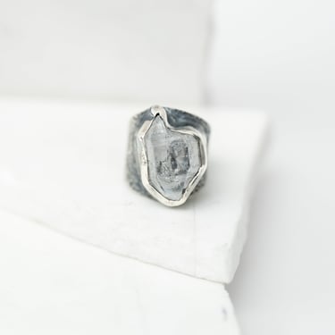 Textured Oxidized Sterling Silver and Encased Herkimer Ring