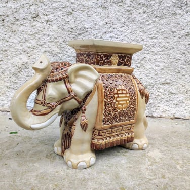 Vintage Ceramic Elephant Statue/ XL Ceramic Elephant/ Plant Stand Figure/ Retro Garden Seat/ Flower Stand/ Decorative Ornament /Pottery Art 