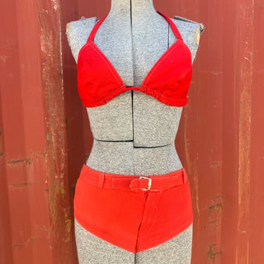 1970's Red Canvas Bikini Set