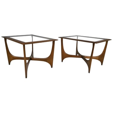 Free Shipping Within Continental US - Vintage Mid Century Modern Walnut and Glass End Tables by Lane. Set of 2 
