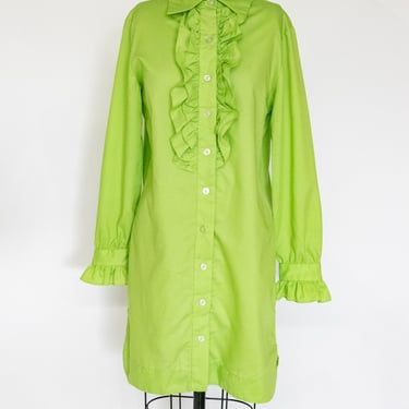 1960s Shirt Dress Ruffle Shift M 