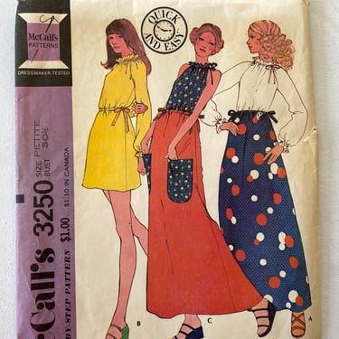 70's Vintage McCall's 3250 Size Petite, 1972 Quick And Easy, Draw String Summer Skirts And Top, Sewing Pattern 