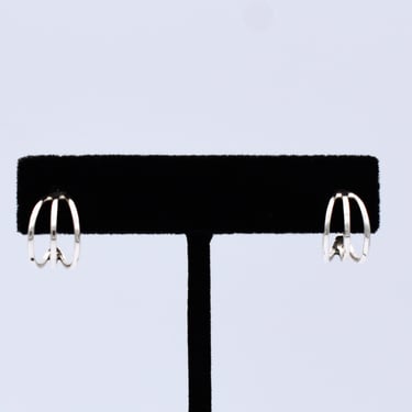 Minimalist 80's sterling graduated half hoop studs, simple 3 row 925 silver wire earrings 