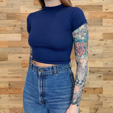 70's Navy Blue Cropped Baby Tee 