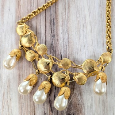 Dominique Aurientis Faux Pearl Drop Seashell Necklace, 1980s French Designer 