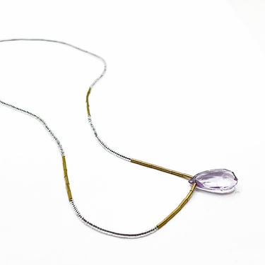 Clear seed with gold vermeil, and pink amethyst drop necklace