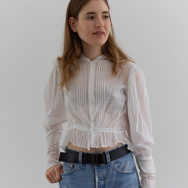 Vintage White Cotton Gauze Romantic Blouse | Lace Floral Embroidery Shirt | XS 