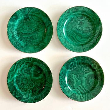 Vintage Malachite Plates | Neiman Marcus | 6.5" Bread/ Canape Plates | Green Porcelain Plates | Vintage Dishes | Malachite China 